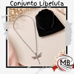 CONJUNTOS LIBELULA CADENA-DIJE-BOLSA PAÑO