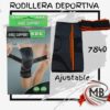 Rodillera deportiva elastica ajustable con tiras cruzadas de ajuste velcro tejido de compresion rotuliano color gris oscuro con detalles naranjas marca SBK modelo 7840 proteccion articular fitness entrenamiento deportes ortopedia bazar regalería venta mayorista MB Comercializa.